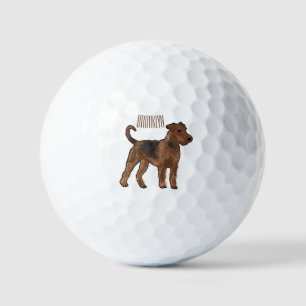 Airedale terrier dog cartoon illustration golf balls