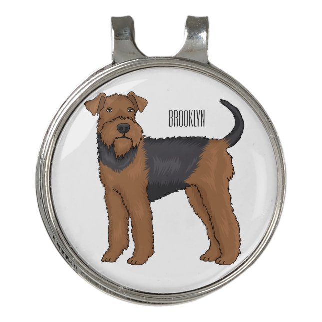 Airedale terrier dog cartoon illustration golf hat clip (Front)