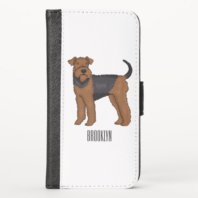 Airedale terrier dog cartoon illustration  iPhone wallet case (Front)