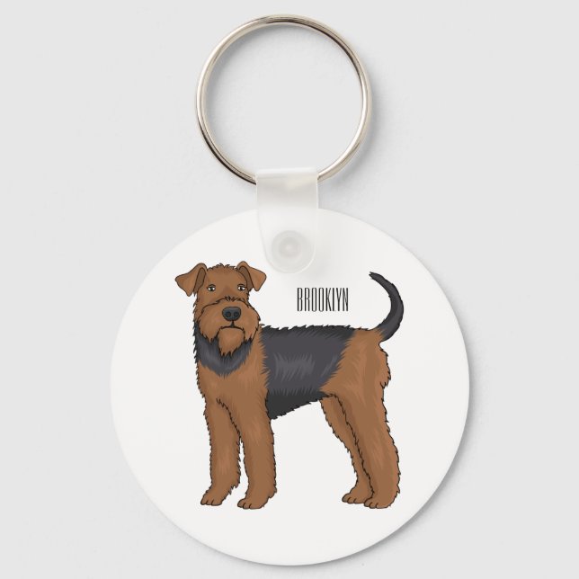 Airedale terrier dog cartoon illustration keychain (Front)