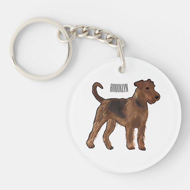 Airedale terrier dog cartoon illustration keychain (Front)