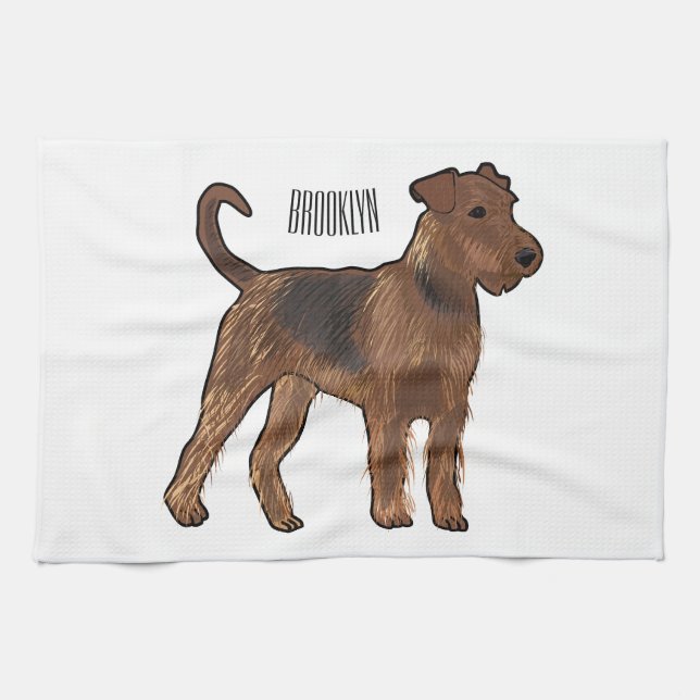 Airedale terrier dog cartoon illustration kitchen towel (Horizontal)