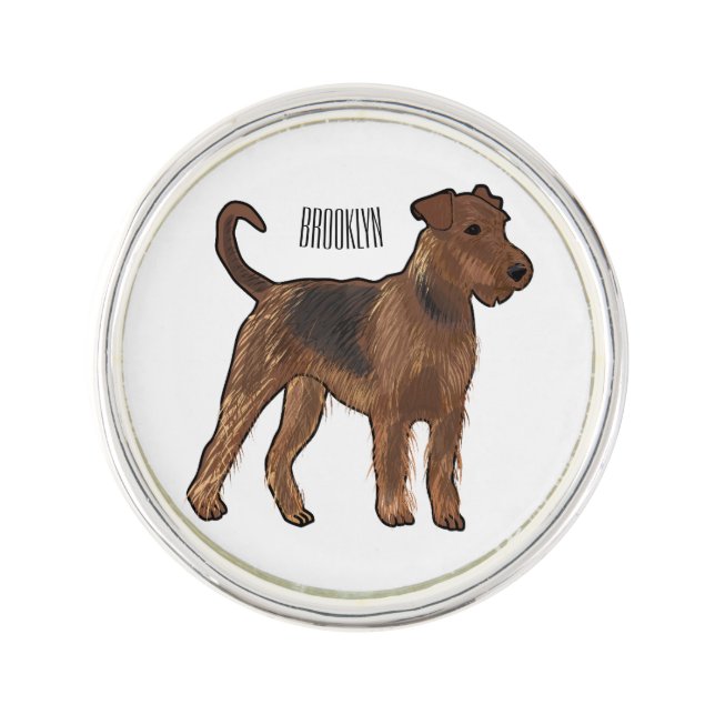 Airedale terrier dog cartoon illustration lapel pin (Front)