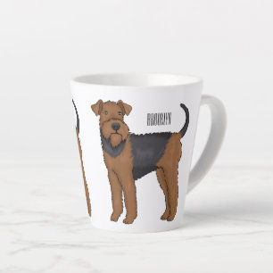 Airedale terrier dog cartoon illustration latte mug