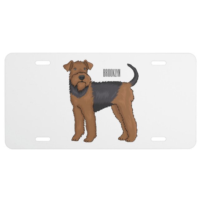 Airedale terrier dog cartoon illustration license plate (Front)