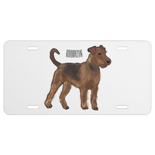 Airedale terrier dog cartoon illustration license plate