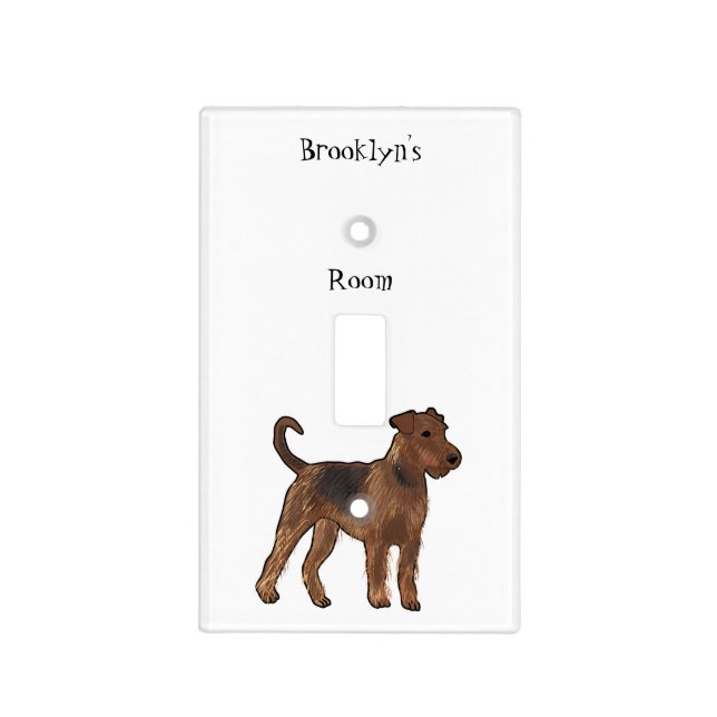 Airedale terrier dog cartoon illustration light switch cover (Front)