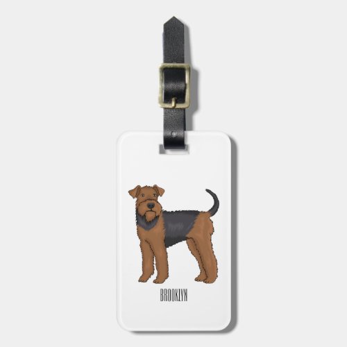Airedale terrier dog cartoon illustration luggage tag