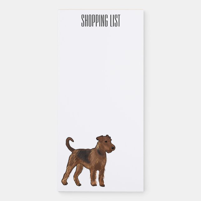 Airedale terrier dog cartoon illustration magnetic notepad (Front)