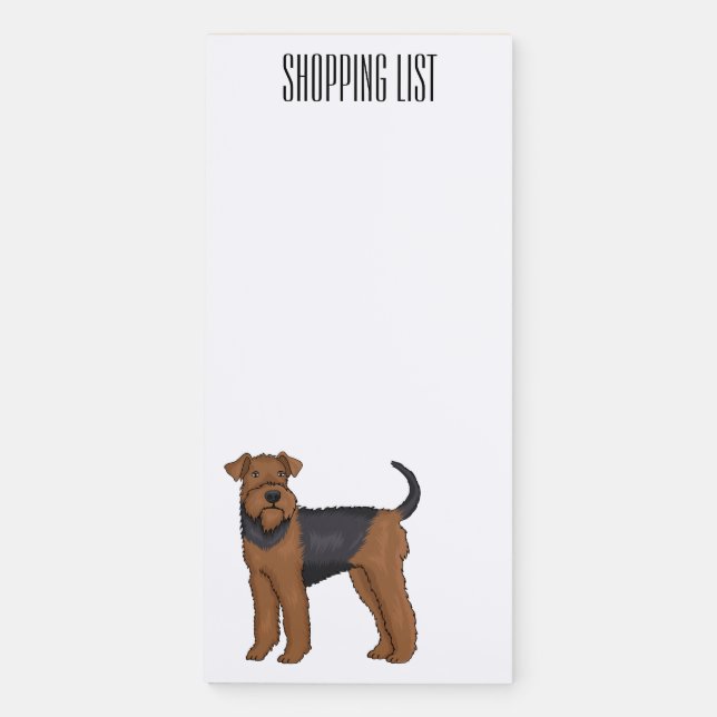 Airedale terrier dog cartoon illustration magnetic notepad (Front)