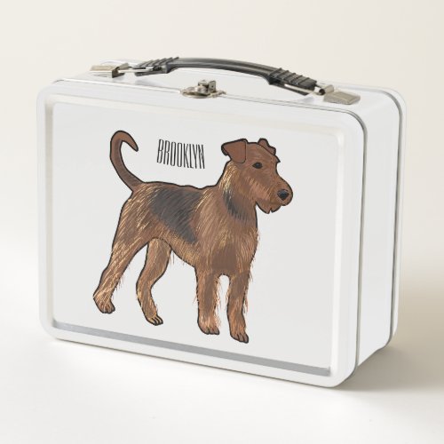 Airedale terrier dog cartoon illustration metal lunch box