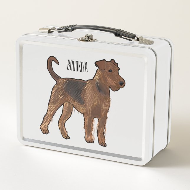 Airedale terrier dog cartoon illustration metal lunch box (Front)