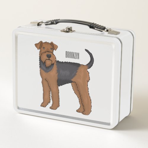 Airedale terrier dog cartoon illustration  metal lunch box