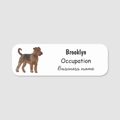 Airedale terrier dog cartoon illustration name tag