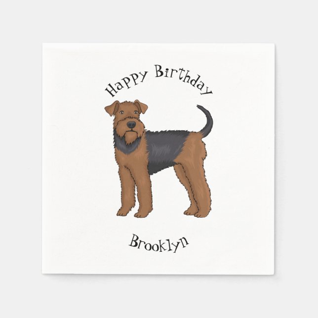 Airedale terrier dog cartoon illustration napkins (Front)
