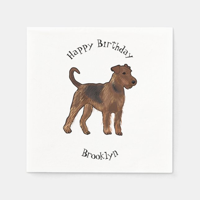 Airedale terrier dog cartoon illustration napkins (Front)