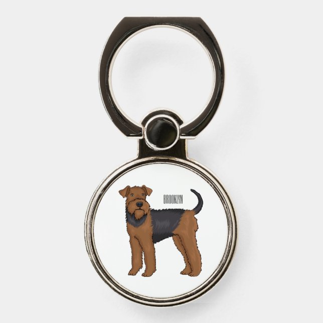 Airedale terrier dog cartoon illustration  phone ring stand (Front)