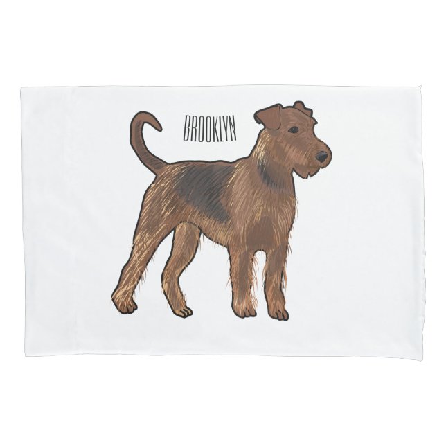Airedale terrier dog cartoon illustration pillow case (Front)