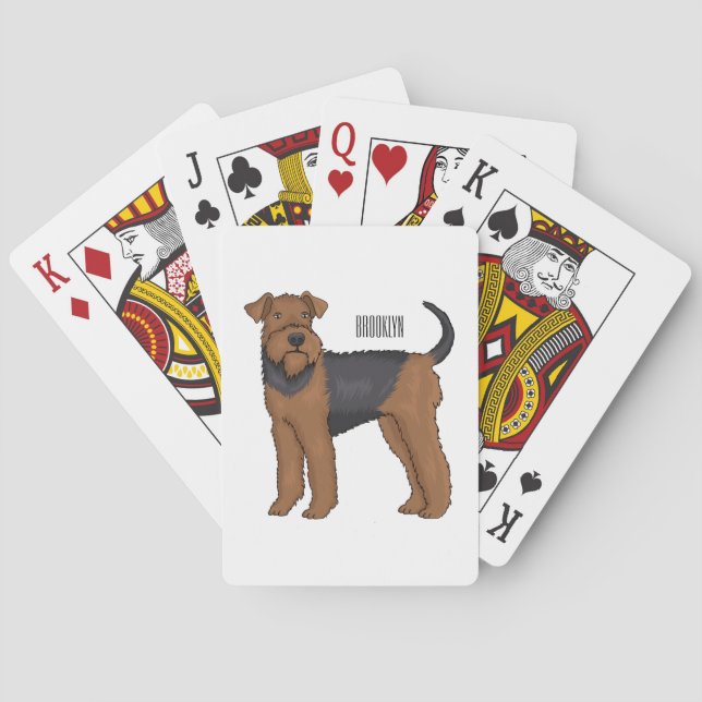 Airedale terrier dog cartoon illustration poker cards (Back)