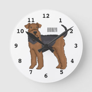 Airedale terrier dog cartoon illustration round clock