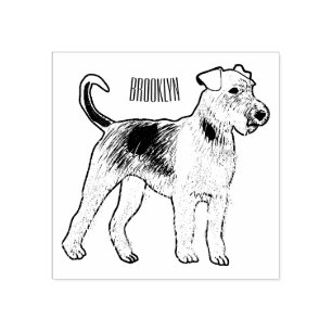 Airedale terrier dog cartoon illustration rubber stamp