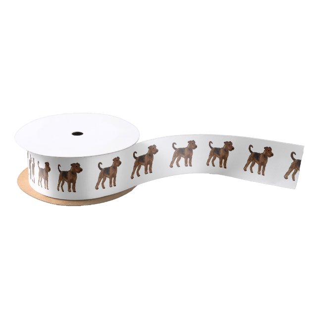 Airedale terrier dog cartoon illustration satin ribbon (Spool)