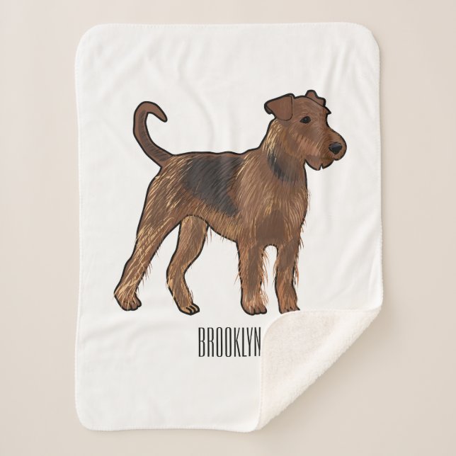 Airedale terrier dog cartoon illustration sherpa blanket (Front)