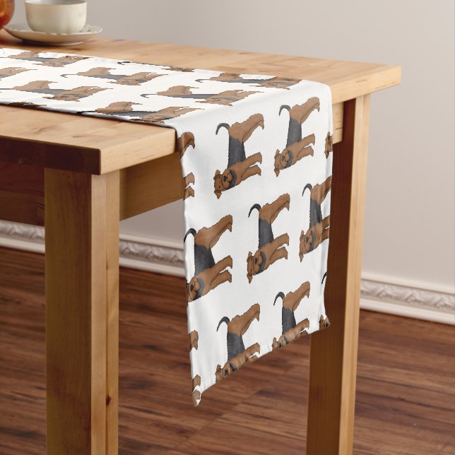 Airedale terrier dog cartoon illustration short table runner (In Situ)
