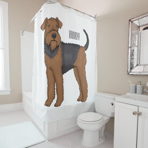 Airedale terrier dog cartoon illustration shower curtain