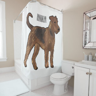 Airedale terrier dog cartoon illustration shower curtain