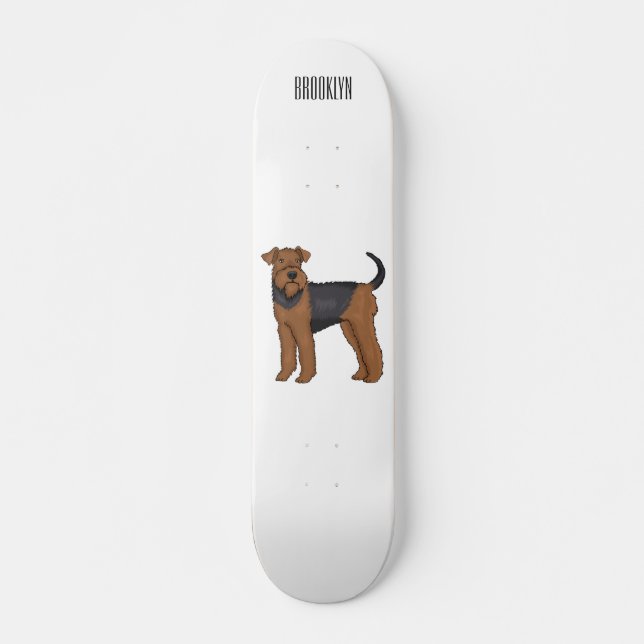 Airedale terrier dog cartoon illustration skateboard (Front)