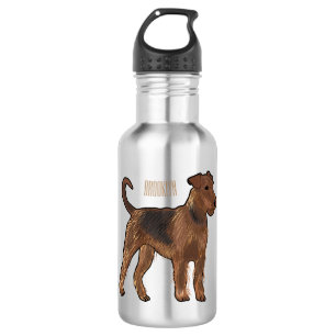 Airedale terrier dog cartoon illustration stainless steel water bottle