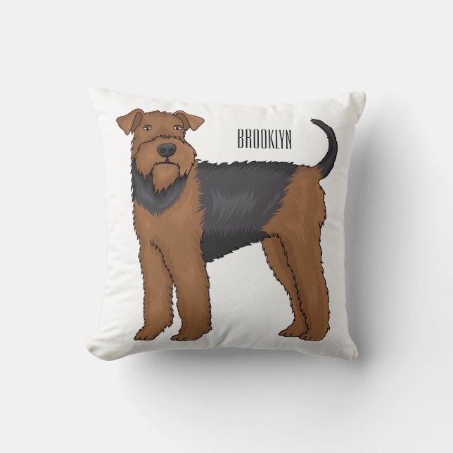 Airedale terrier dog cartoon illustration  throw pillow (Front)