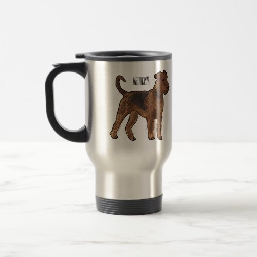 Airedale terrier dog cartoon illustration travel mug