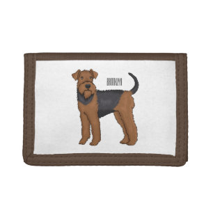 Airedale terrier dog cartoon illustration tri-fold wallet