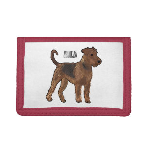 Airedale terrier dog cartoon illustration tri-fold wallet