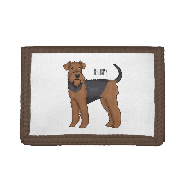 Airedale terrier dog cartoon illustration trifold wallet (Front)