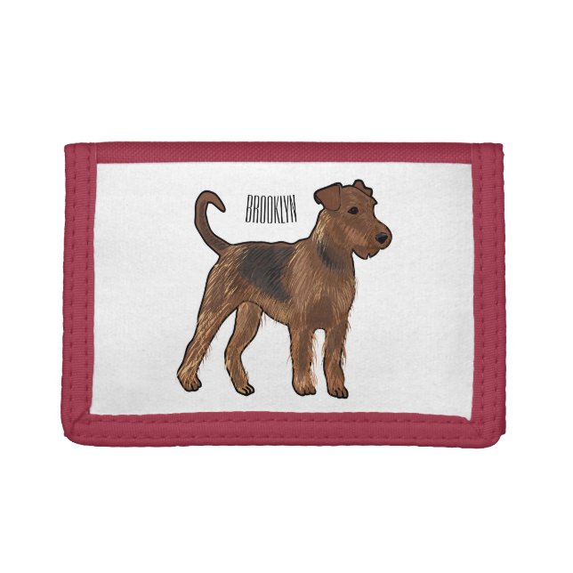 Airedale terrier dog cartoon illustration trifold wallet (Front)