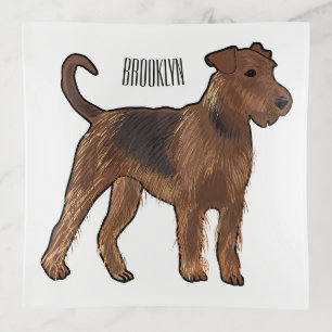 Airedale terrier dog cartoon illustration trinket tray