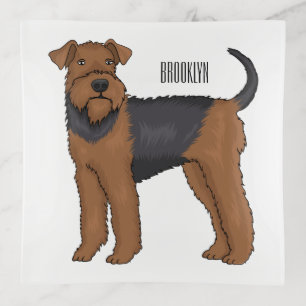 Airedale terrier dog cartoon illustration trinket tray