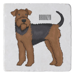 Airedale terrier dog cartoon illustration  trivet