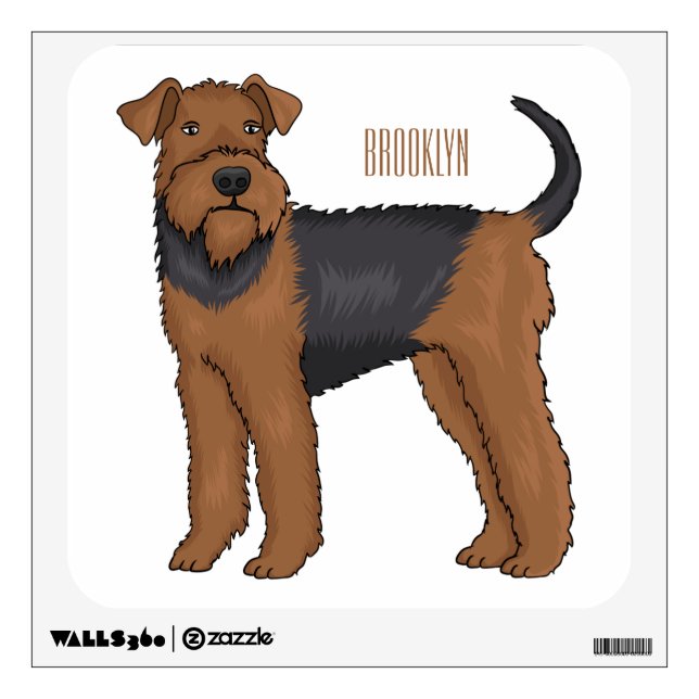 Airedale terrier dog cartoon illustration wall decal (Front)