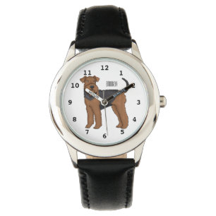 Airedale terrier dog cartoon illustration watch