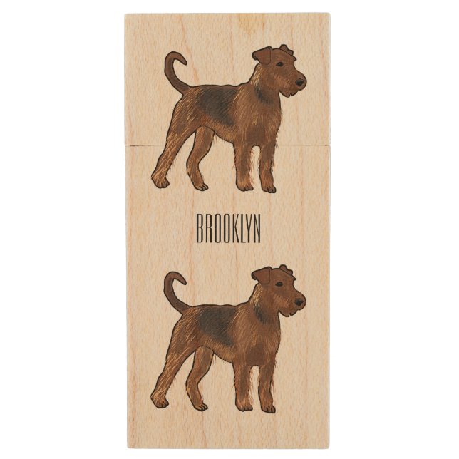 Airedale terrier dog cartoon illustration wood flash drive (Front Vertical)
