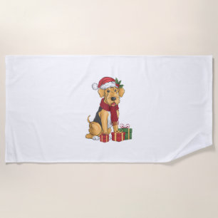 Airedale Terrier Dog Christmas Outfits Santa Hat D Beach Towel