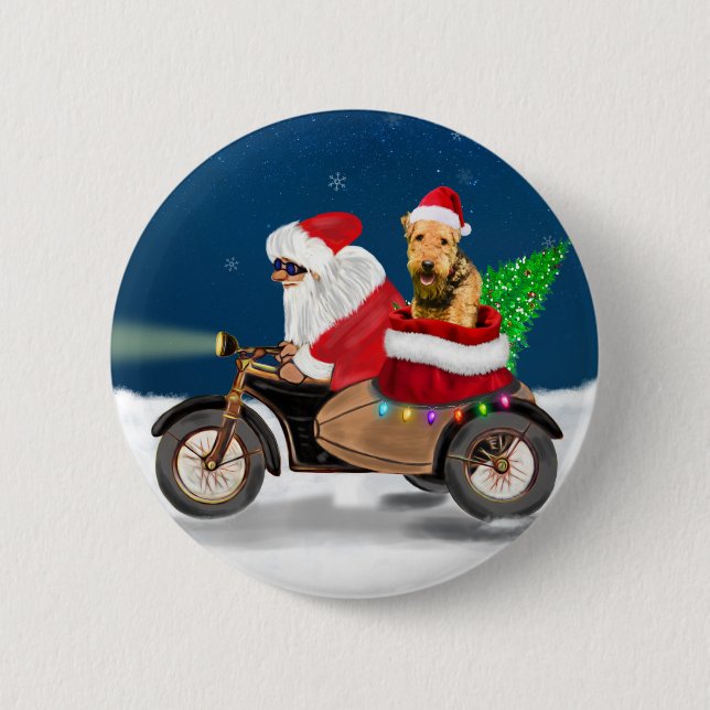 Airedale Terrier Dog Christmas Santa Claus    Button (Front)