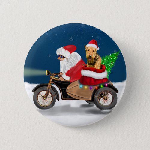 Airedale Terrier Dog Christmas Santa Claus    Button