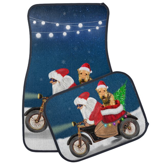 Airedale Terrier Dog Christmas Santa Claus   Car Floor Mat (Set)