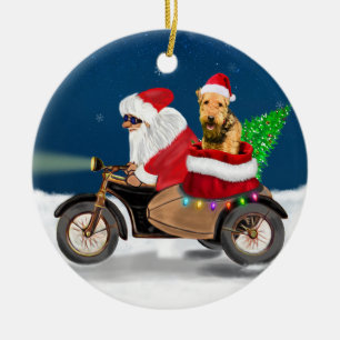 Airedale Terrier Dog Christmas Santa Claus Ceramic Ornament