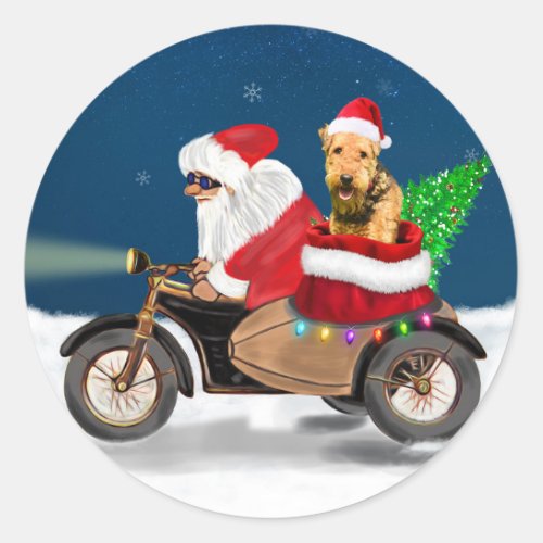 Airedale Terrier Dog Christmas Santa Claus   Classic Round Sticker